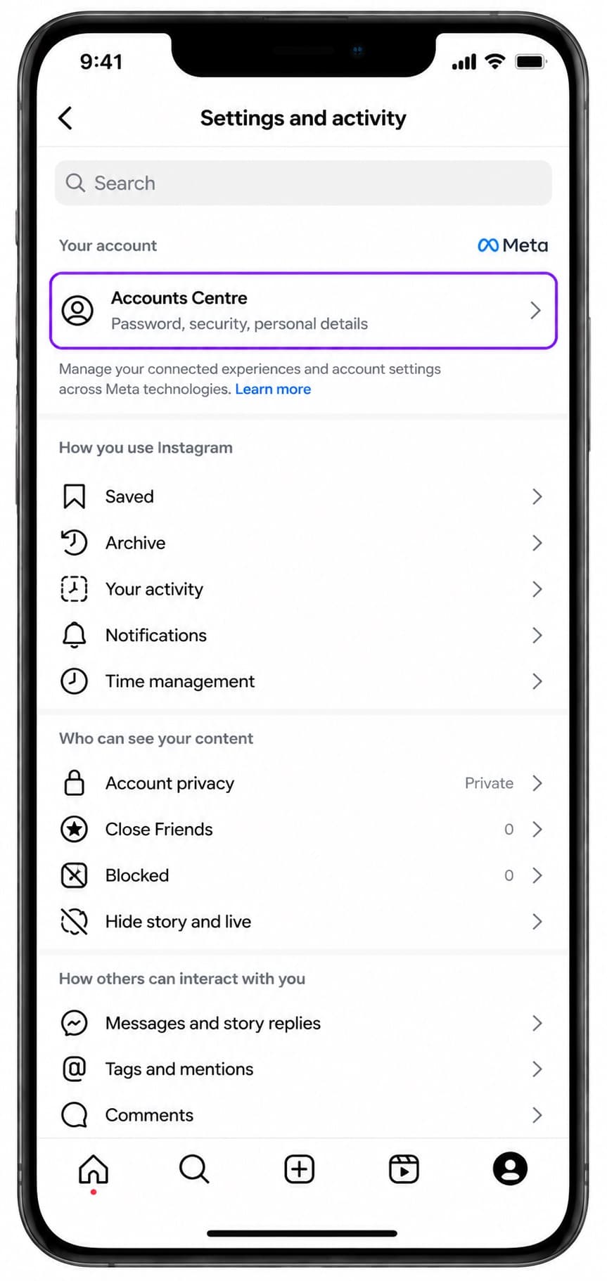 Go to Settings & activity